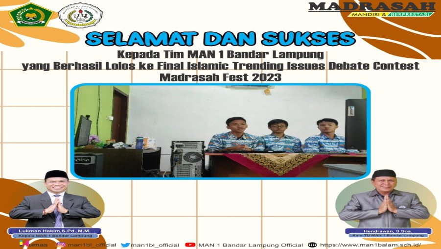 Tim Debat MAN 1 Bandarlampung Masuk Babak Final Isalamic Trending Issues Debate Contest