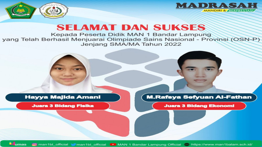 MAN 1 Bandar Lampung Persembahkan Dua Medali di Ajang OSN - P 2022