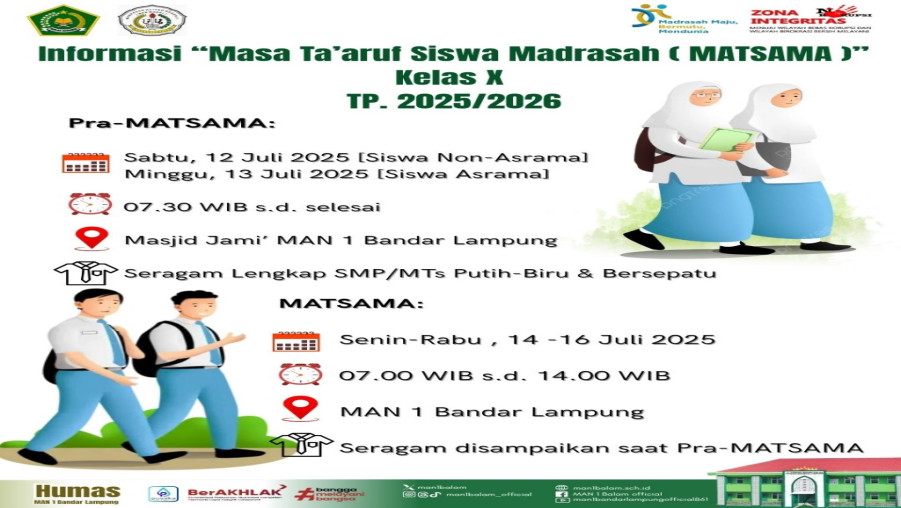Informasi MATSAMA ( Masa Ta'aruf Siswa Madrasah ) Kelas X Tahun Ajaran 2025/2026