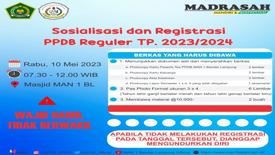 Hasil Seleksi PPDB Jalur Reguler MAN 1 Bandar Lampung