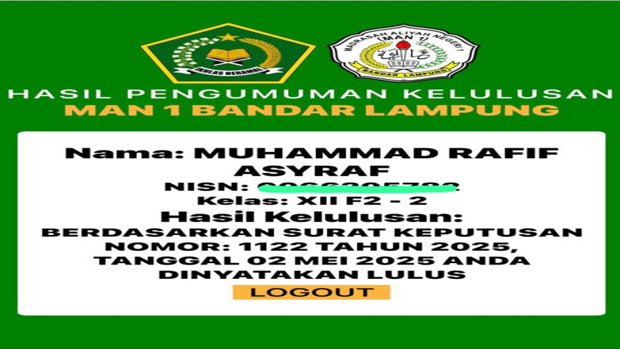 Kelulusan Peserta Didik MAN 1 Bandar Lampung Diumumkan Secara Daring
