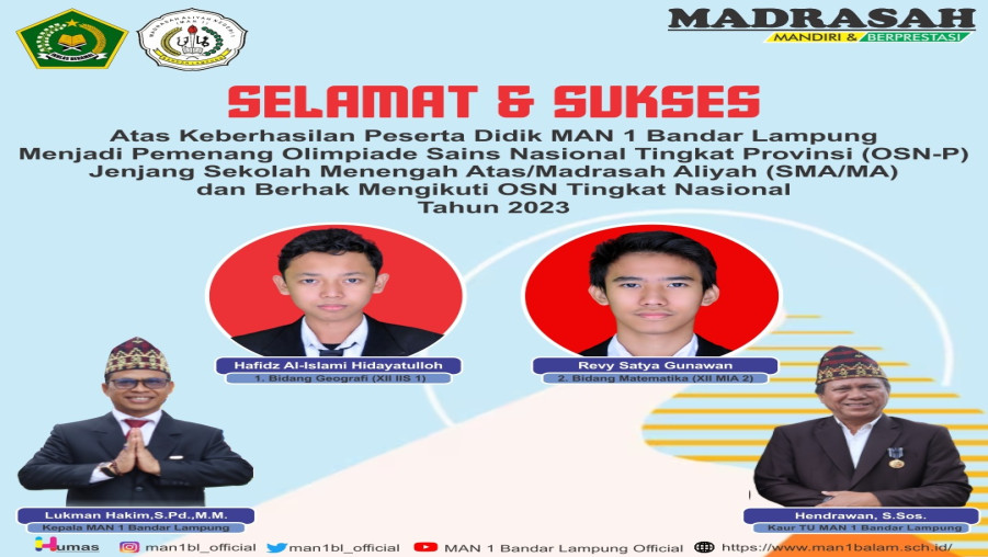 OSN-P Diumumkan, 2 Siswa MAN 1 Bandar Lampung Melaju ke Tingkat Nasional