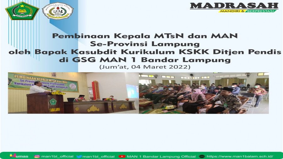Kepala Madrasah se-Provinsi Lampung Ikuti Pembinaan Ditjen Pendis Kemenag RI