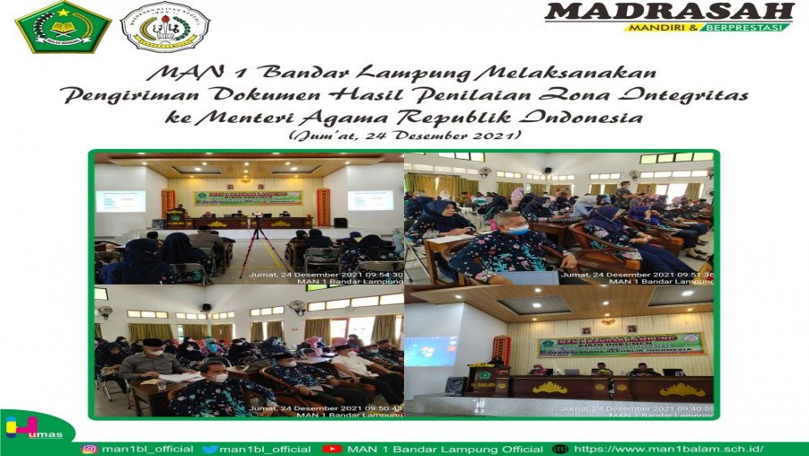 MAN 1 Bandar Lampung Kirim Dokumen Hasil Penilaian Zona Integritas ke Menteri Agama Republik Indonesia