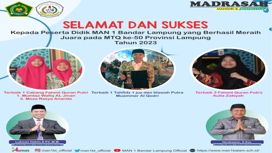 Siswa-Siswi MAN 1 Bandarlampung Raih Kejuaraan MTQ ke-50 Tingkat Provinsi